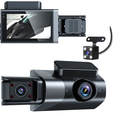 Front and Rear Car Dashcam 1080P, 3" FHD Screen Car Camera, Triple Electronic Car Camera with Loop Recording, Night Vision (1/5)