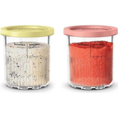 Pots à glace, lot de 2, accessoires Ninja authentiques, sans BPA, compatibles lave-vaisselle, couvercles colorés, 500 ml, transparent/corail/jaune, XSKPNTLD2EUUK (1/5)