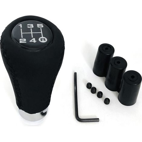 Pomello del cambio manuale per auto, pomello in pelle nera con punto rosso, universale a 5 marce, 8 mm, 10 mm, 12 mm (1/5)