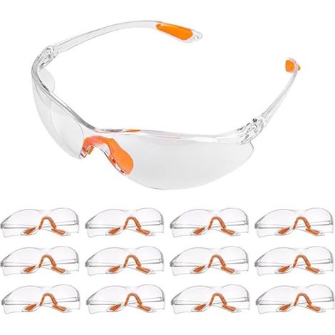 Lot de 12 lunettes de sécurité transparentes pour adultes, anti-buée et anti-rayures, pour le travail, la construction, le laboratoire, les produits chimiques et la poussière (1/5)