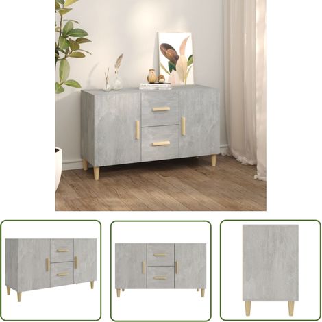 The Living Store Buffet gris béton 100x36x60 cm bois d'ingénierie - Buffet - Meuble De Rangement - Commode - Mobilier - Décoration Intérieure (1/5)