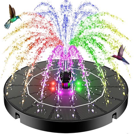 Fontaine Solaire Exterieure de Jardin 2026 Nouveau, 3.5W avec LEDs Colorées et 2200mAh Batterie, Pompe Solaire Bassin Exterieur avec 8 Buses pour Bain d'oiseaux, Décoration de Jardin, Piscine (1/3)