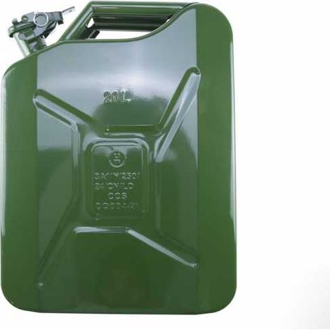 Bidon de 20 litres acier armé. Jerrican métal vert olive pour hydrocarbures. Type US (1/3)