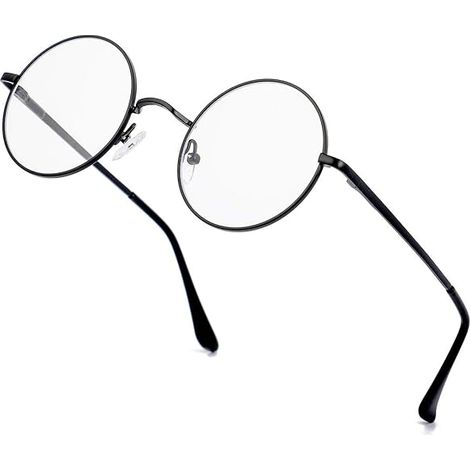 Lunettes rondes anti-lumière bleue pour femmes et hommes, verres transparents, monture en métal, sans correction (1/5)