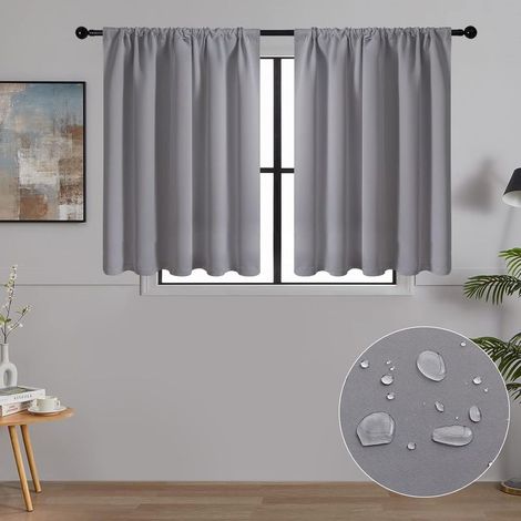 2 Pièces Petit Rideaux Occultants Thermique Isolant Anti Froid de Fenetre Tissu Impermeable Rideau Cuisine Court Anti Chaleur Passe Tringle pour Chambre Salon,Gris Clair,76×92cm (1/5)