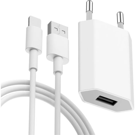 Chargeur Secteur USB 5V 1A 5W avec Câble 2 m, Compatible avec iPhone 14, 13, 12, 11, 10, X, XR, XS, XS Max, 8, 8 Plus, 7, 7 Plus, 6, 6S, SE 2020, IPad et Air Pods, Adaptateur USB-A, Blanc (1/5)