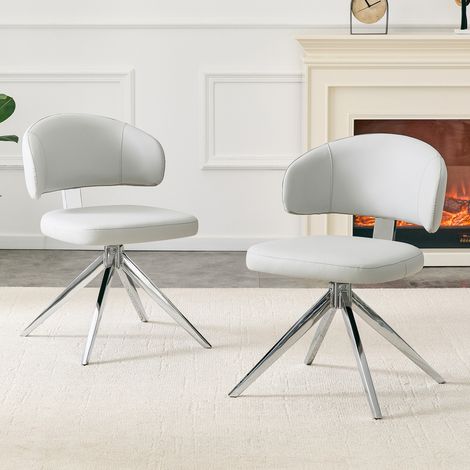 Sedia girevole a 360° per ufficio o soggiorno, schienale confortevole, gambe in metallo argentato, rivestimento in PU grigio chiaro (1/5)