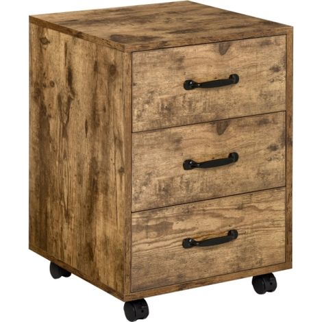 Rustic Brown 3-Drawer Mobile File Cabinet on Wheels for Home Office and Study,Ideal for Organization and Storage