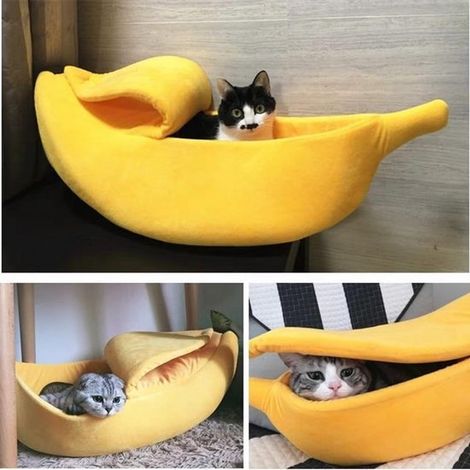 Panier pour animaux – Panier confortable en forme de banane pour chats et chiens – Doux et chaud – Convient aux petits animaux – 42 x 15 x 12 cm (1/2)