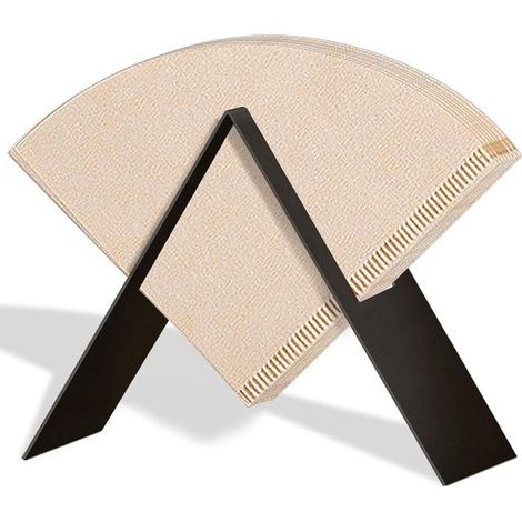 Soporte para filtros de café, estante de almacenamiento de papel, con forma de cono en V, de metal negro. (1/5)