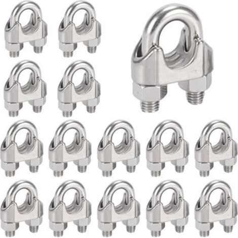 16 Pieces M6 Steel Cable Tie, 304 Stainless Steel Cable Tie U Bolt Wire Cable Clip, for 6mm Steel Wire Rope, Rope (1/5)