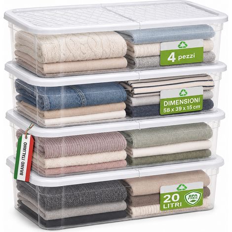 4 Pezzi Storage Box Marea Contenitori Sottoletto in Plastica 20L x 4Pz 58x39x15cm (1/5)