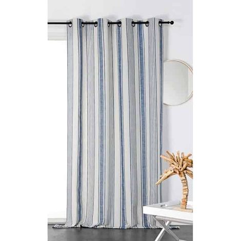 Homemaison – Rideau rayé en toile 145x265cm – 60% polyester 40% coton – 8 oeillets coloris canon de fusil – Lavage 30°
