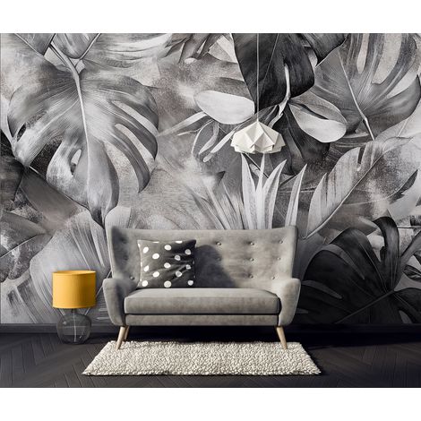 Fototapete Blätter Monstera Schwarz Weiß, für Wohnzimmer und Schlafzimmer, 150 x 105 cm – Komplettset inkl. Kleister & Anleitung (1/5)
