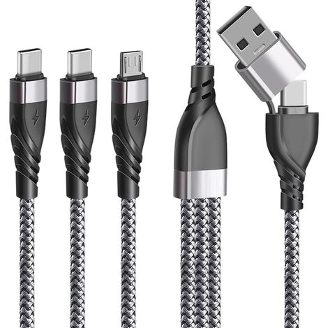 Câble Chargeur Multi Embout, 5 en 1 Universel Câble Multi USB A/C [1.2M] Câble multi chargeur de Chargement avec 2Type C+Micro USB Connecteur pour Phone 16/15 Android Samsung Galaxy Huawei Honor (1/5)