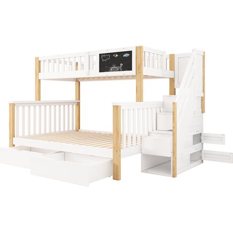 Cama alta infantil con pizarra y cajones 90x200 y 140x200 blanco roble claro (1/5)