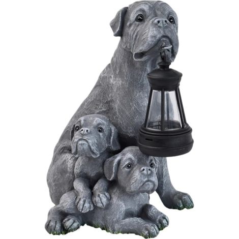Statue de Chien en Résine Étanche, Éclairage LED Automatique au Crépuscule, Décoration Réaliste pour Jardin, Cour et Extérieur, Gris(C) (1/5)