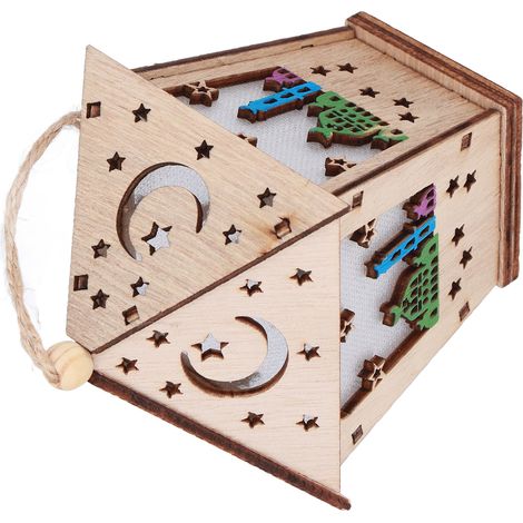 Handgefertigte Holzdekoration für Eid und Ramadan, 3D-Haus mit LED-Lichterkette (batterielos, Modell JM01868) (1/5)
