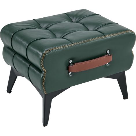 Tabouret repose-pieds portable en cuir vert avec pieds métalliques. Tabouret repose-pieds multifonctionnel. Tabouret universel pour changer de chaussures pour salon et chambre, forme simple adaptée à (1/5)