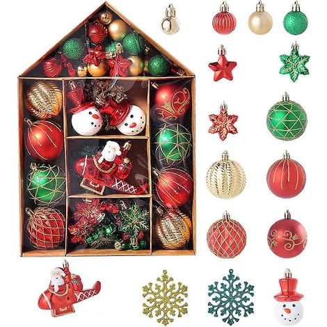 Weihnachtsschmuck-Set, 70 Stück, Weihnachtskugeln, hängende Dekoration für Weihnachtsbaumschmuck, Feiertage, Party (Rot, Grün, Gold) (1/4)