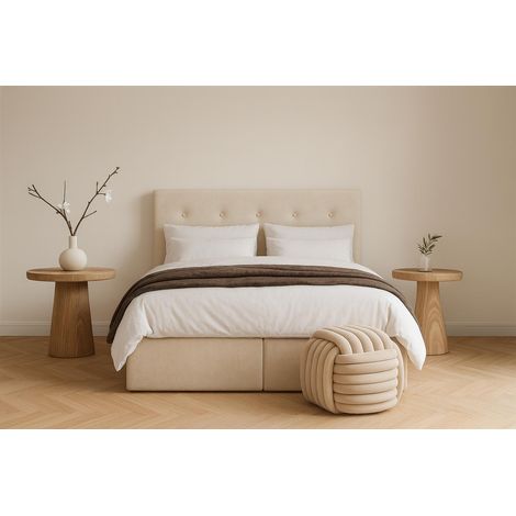 Boxspring LOUIS 140 x 200cm 2x Bettkasten TOPPER 5cm Beige Loose beige Velour Samt Stoff Velvet ohne beineBoxspringbett LOUIS Ehebett (1/5)