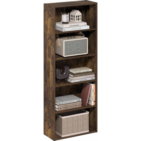 Bibliothèque À 5 Niveaux, Étagère Cubique De Rangement, 7 X 17 X 44 Cm, pour Salon, Chambre, Bureau, Couleur Pin Ambré (1/5)