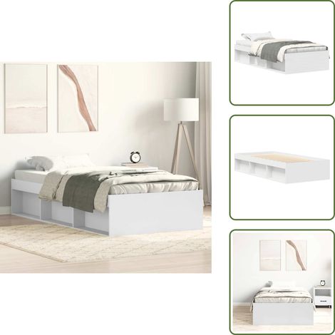 The Living Store Cadre de lit sans matelas blanc 75x190 cm - Cadre De Lit - Lit Simple - Lit Blanc - Meuble Chambre - Rangement Sous Lit