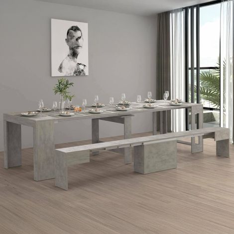 Ensemble Table et chaises Crispin, Composition Polyvalente, Ensemble avec Console et 1 Banc Extensible, 66x25h45 cm, Gris (1/5)