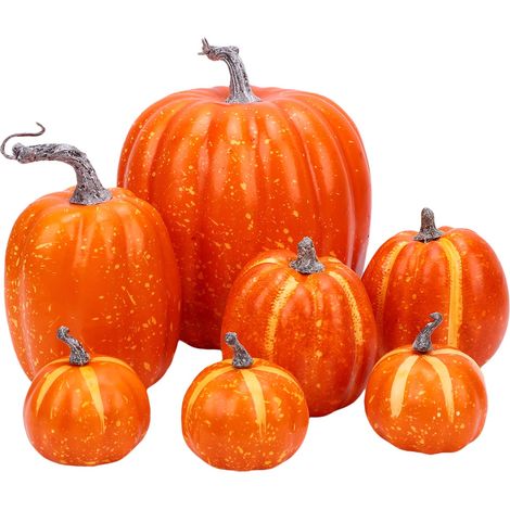 Lot de 7 Citrouilles en Mousse - Décoration Automne pour Maison Intérieur Extérieur Orange Résistant aux Intempéries (1/5)