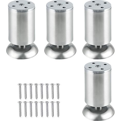 4 x Adjustable Furniture Feet 10 cm in Height, 3 mm Thick Stainless Steel, Non-Slip and Silent Rubber Base, Reinforced Furniture Stand, High Load Capacity (Brushed) (1/5)