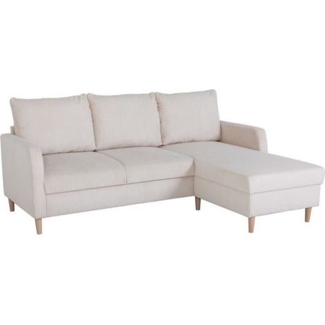 Canapé d'angle fixe - 3 places - CHIPY - Tissu Lincoln Perle - Pieds bois nature - 192 x 82 x 138 cm (1/5)