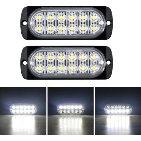 2 Pièces 4.3 pouces 12 led barre lumineuse stroboscopique, 12v 24v clignotant gyrophare police feux de remorque, feu blanc (1/5)