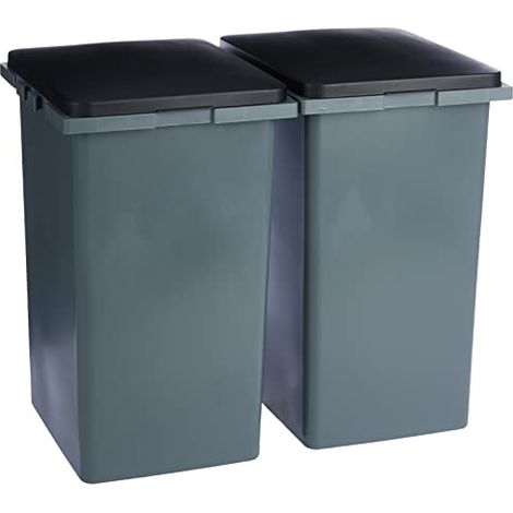 Iris Ohyama, Pattumiera rettangolare in plastica con sistema di chiusura, Set da 2, 45 L, - RP-4 - Grigio, Impilabile, Clip di chiusura - L34 x P38,5 x A55 cm (1/4)