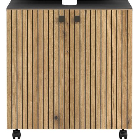 Meuble sous lavabo 2 portes 60x42x64 cm naturel et gris - FRUTZ (1/5)