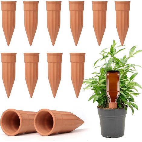 Lot de 12 piquets d'arrosage automatiques pour petites plantes en terre cuite – Piquets d'arrosage pour plantes d'intérieur et d'extérieur, à utiliser pendant les vacances (1/5)