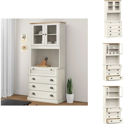 Sideboards - Living Highboard VIGO Weiß 80x40x176 cm Massivholz Kiefer (1/5)