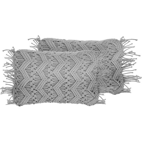 Conjunto de cojines decorativos de algodón macramé gris 30 x 45 cm con borlas cuerda decoración boho retro Kirikkale