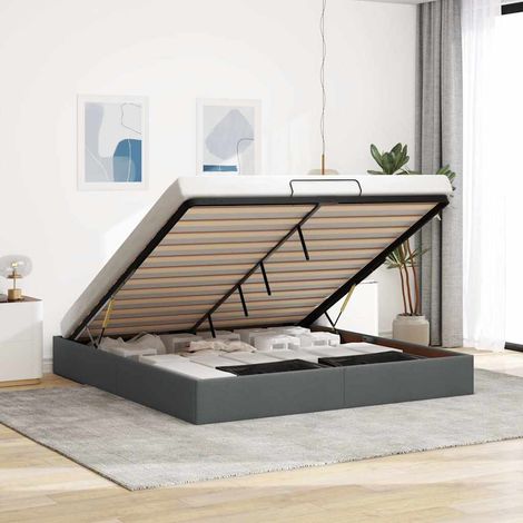 Cadre de lit coffre ottoman 200 x 200 cm en tissu gris foncé, rangement hydraulique, sans matelas - PANGIVO (1/5)