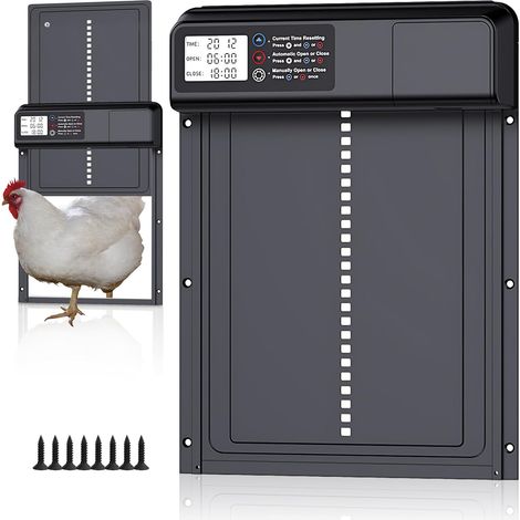 Porte automatique de poulailler avec minuterie, écran LCD, étanchéité IPX4, porte fonction anti-pincement, électrique, durable, sûr pour garder le - (1/5)