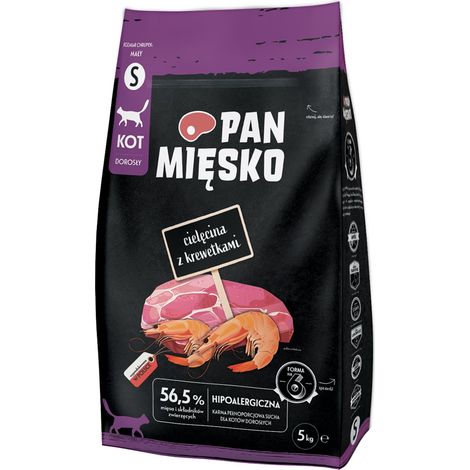 PAN MĘSKO Veau aux crevettes Petit format - croquettes pour chat - 5 kg