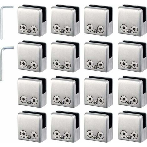 16pcs Pinces à Verre 8-10mm Support Verre dans Pinces en Acier Inoxydable Arrêtez Verre de Forme Carrée 8-10mm avec 2 Clés Hexagonales pour Balustrade d'Escalier-RAPANDA (1/5)