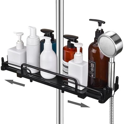 Douche télescopique sans perçage-Suspendre pour Salle de Bain-étagère de Rangement pour Barre de Douche de 18 à 25 mm (Noir) (1/5)