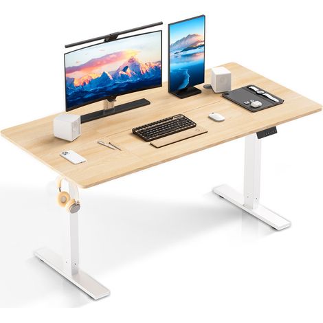 Homavo – Bureau assis debout réglable 60 x 110 cm – Hauteur 70-117 cm – Fonction mémoire et anti-collision – Vitesse 25 mm/s, bruit < 48 dB