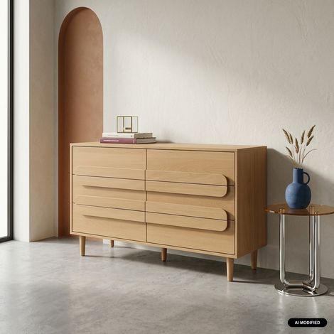 Commode vintage décor bois de chêne 6 tiroirs - L 120 x P 40 x H 75cm - Juliana (1/5)