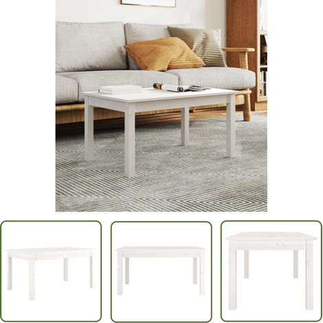 The Living Store Table basse Blanc 80x50x40 cm Bois massif de pin - Table Basse Blanche - Meuble Salle Séjour - Table D'appoint - Table Bois Massif - Style Rustique (1/5)