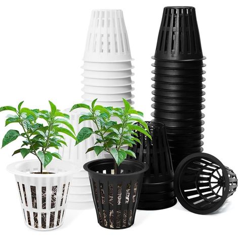 Bardusch - 50 PCS Pots de Culture Hydroponique Perforés Plastique Pot Hydroponique Maille Aération Maximale pour Semis/Boutures/Germination, Noir Blanc (1/5)