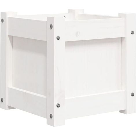 Pot de fleurs blanc, 31 x 31 x 31 cm, en pin massif (1/5)