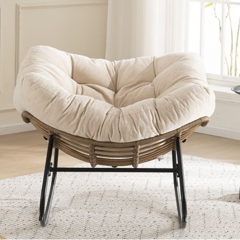 Mecedora de 102 x 98 x 77 cm en tela chenilla beige con estructura metálica - MEUBLIV (1/5)