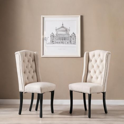 Chaises de salle à manger en velours beige avec pieds en chêne (1/5)