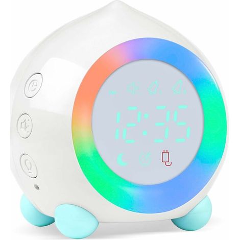 LED-Digitalwecker für Kinder, Leuchtlampe, Nachtlicht für Mädchen und Jungen, Tag- und Nachtbetrieb, Lautstärkeregelung, Schlummerfunktion, USB-Ladefunktion – Weiß – Fei Yu